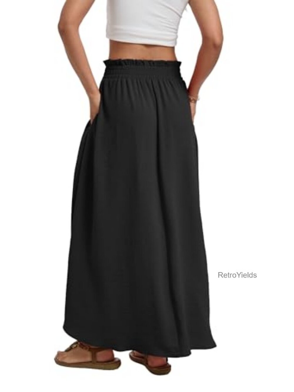 Womens High Waisted Flowy A Line Maxi Skirt with Tie Waist - Picture 5 of 6